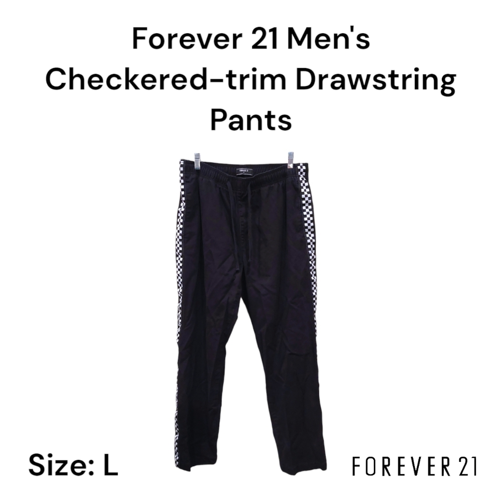 Forever 21 Men's Checkered-trim Drawstring Pants